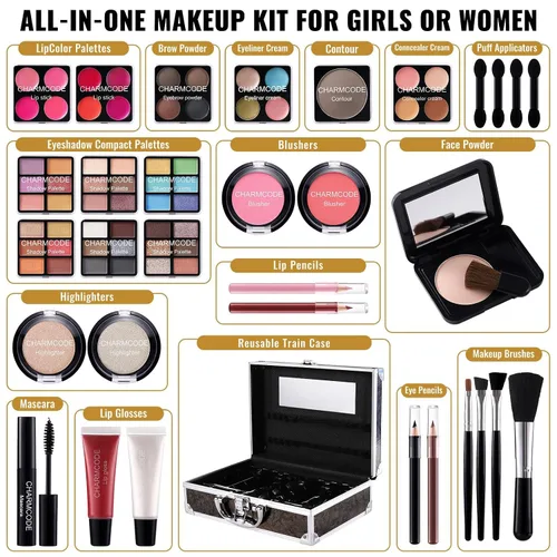 Vista 3 de Kit completo de maquillaje para adolescentes y mujeres, estuche de tren de belleza con juego de cosméticos de iniciación, caja de regalo de San