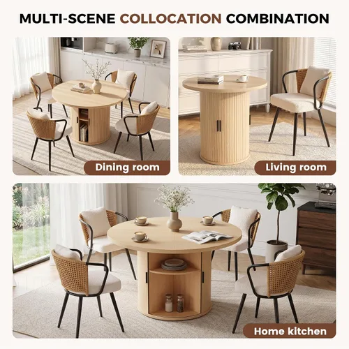 Vista 176 de Miereirl Moderno juego de comedor de 5 piezas para mesa redonda de madera de 4,31.5 pulgadas con estante de almacenamiento semiabierto y puerta