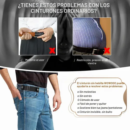 Vista 5 de Paquete de 2 cinturones sin hebilla para hombres y mujeres, cinturón lateral elástico ajustable invisible que se adapta a bucles de 1.5 pulgadas