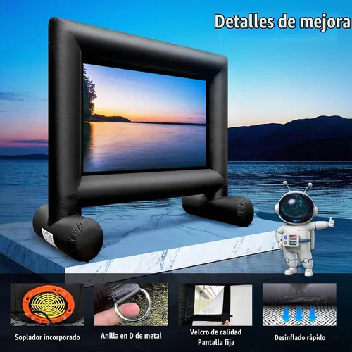 Vista 3 de Pantalla de proyector de película inflable para exteriores de 12 pies con ventilador integrado que soporta proyección frontal y trasera, pantalla