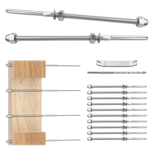 Vista 14 de Muzata Paquete de 10 accesorios de barandilla de cable negro de 1/8 pulgadas, tensor roscado a mano para poste de metal de 2 x 2 pulgadas, sistema