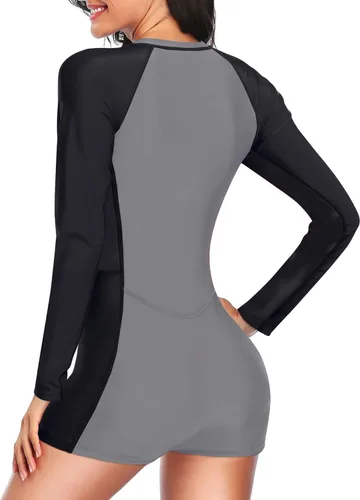 Vista 2 de Daci Traje de baño de manga larga para mujer, de una pieza, con cremallera, protección UPF 50+