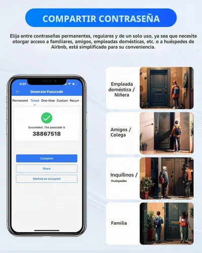 Vista 3 de CATCHFACE Cerradura inteligente de huellas dactilares, habilitada para WiFi, cerradura de puerta biométrica con aplicación gratuita, comparte Ekey