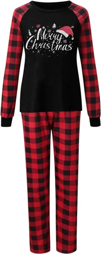 Vista 3 de Pijamas de Navidad para la familia 2022 pijamas a juego a cuadros, alce y Papá Noel, pijamas a juego para festival, vacaciones, juegos de ropa