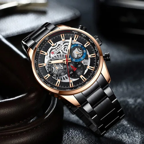 Vista 5 de FANMIS Relojes de lujo para hombre, cronógrafo de negocios, impermeable, de acero inoxidable, analógico, de cuarzo, reloj de pulsera