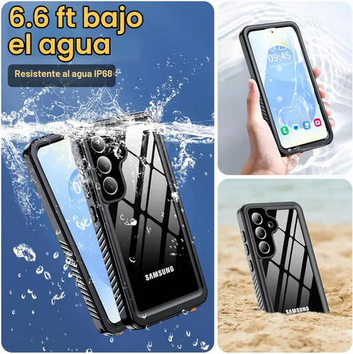Vista 2 de GOLDJU Funda impermeable IP68 para Samsung Galaxy S25, negro/transparente