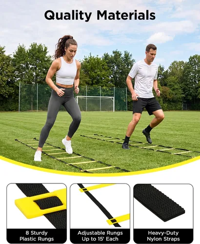 Vista 2 de EFITMENT Escalera de velocidad, escalera de agilidad, equipo de entrenamiento de velocidad con bolsa de transporte, 11 peldaños y 13.5 pies
