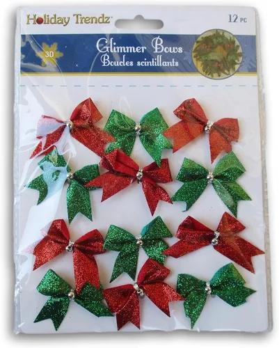 Vista 2 de Mini lazos de Navidad anudados, purpurina roja y verde, 12