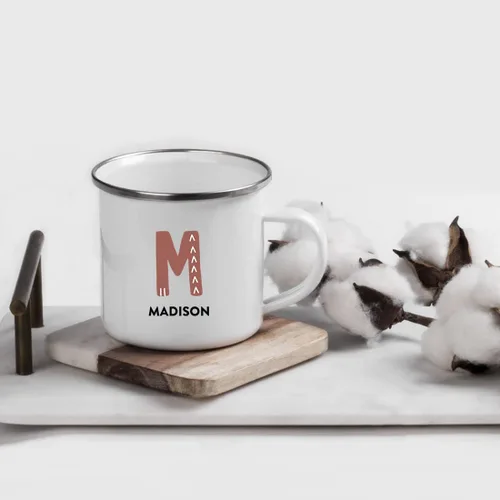 Vista 2 de Andaz Press Taza de café personalizada con monograma inicial, monograma bohemio, nombre personalizado, 11 onzas, taza de acero inoxidable de metal
