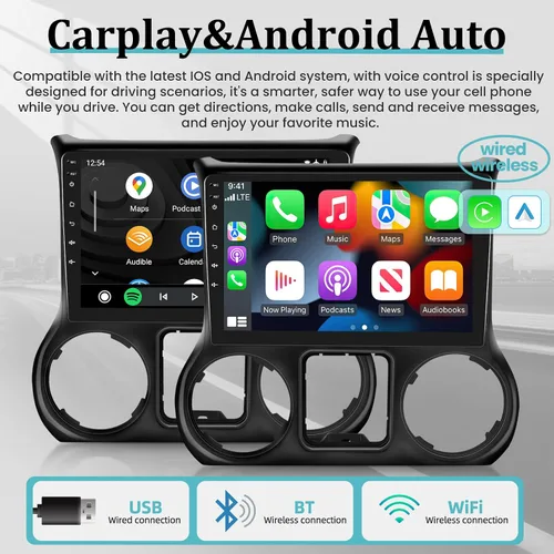 Vista 6 de para Jeep Wrangler 2011-2014 con Apple Carplay inalámbrico y Android Auto, 2+64G 10.1 pulgadas pantalla táctil Android radio de coche, DSP/múltiples