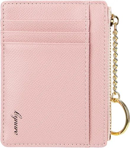 Vista 26 de Tarjetero delgado minimalista para mujer, monedero, monedero, llavero con bolsillo frontal con ventana de identificación