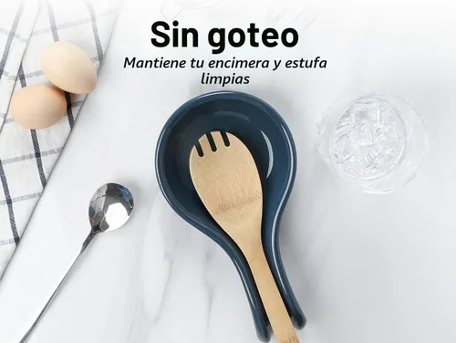 Vista 3 de ONEMORE Soporte para cuchara para estufa, soporte extra grande de cerámica azul para encimera de cocina, espátula resistente al calor, soporte