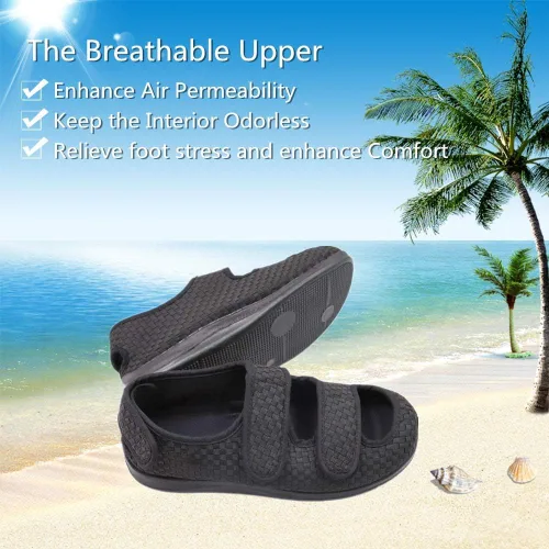 Vista 4 de Zapatillas de mujer extra anchas ajustables para diabéticos y edema, pies hinchados, zapatos para caminar para interiorexterior sandalias ortopédicas