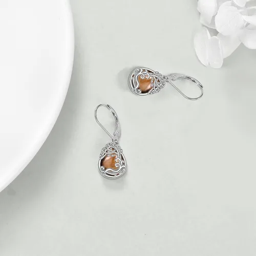 Vista 75 de Aretes colgantes con forma de lágrima de filigrana de piedra lunar de plata de ley 925 con cierre de palanca para mujer, regalos de joyería