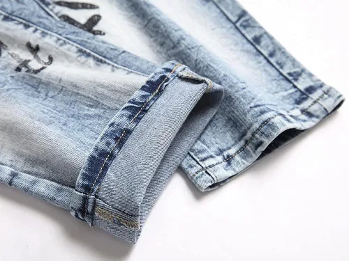 Vista 6 de Vaqueros de lujo con letra del rey príncipe bordados Straigt Slim Fit