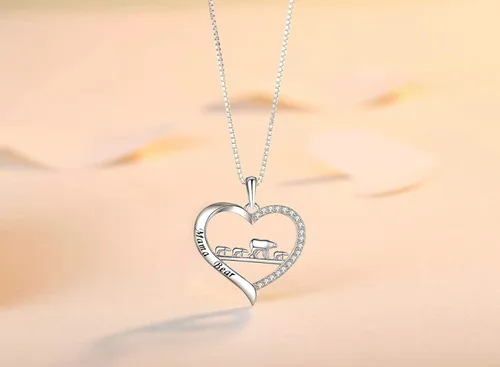 Vista 4 de MUATOGIML Collar de plata de ley 925 con colgante de corazón para mamá, oso, panda, elefante, perezoso, collares de animales para madre, hijo, hija