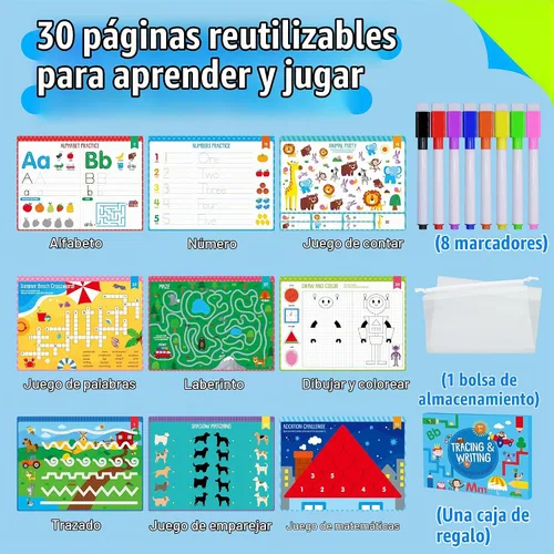 Vista 2 de Libro de trabajo de escritura a mano del alfabeto y números, 30 páginas de actividades de borrado en seco, práctica de rastreo de letras y números