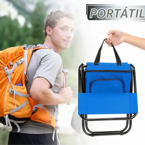 Vista 2 de Jerify Silla de pesca de 2 piezas con bolsa enfriadora, taburete de pesca compacto plegable multifuncional, silla de caza, taburete portátil con Azul