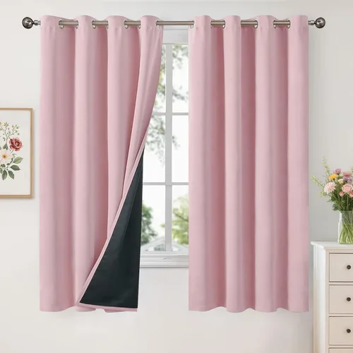 Vista 190 de YoungsTex - Cortinas 100% opacas para dormitorio, con aislamiento térmico y ojales, cortinas oscuras negras con capa pesada para ventana de sala