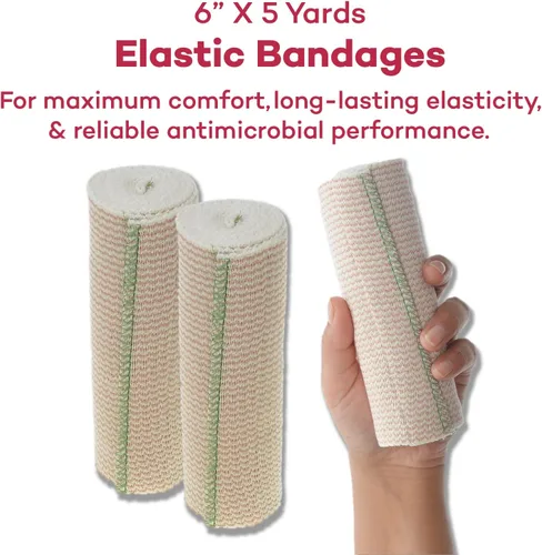 Vista 2 de Dealmed Vendaje elástico de 6 pulgadas con cierre automático – 2 vendajes elásticos, vendaje de compresión estirado de 5 yardas, producto de cuidado