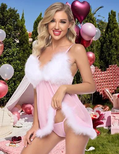 Vista 3 de Conjunto de lencería sexy de Papá Noel para mujer, ropa de noche con encaje