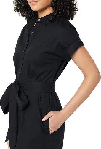 Vista 5 de Tienda Essentials Vestido camisero de manga corta con botones frontales y cinturón para mujer