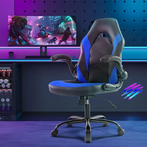 Vista 2 de Silla ergonómica resistente para videojuegos, para oficina en casa, con soporte lumbar, respaldo ajustable, reposabrazos abatible y ruedas