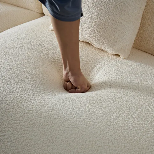 Vista 9 de Sofá curvado de lujo de 135.4 pulgadas, moderno sofá beige tapizado, cómodos sofás Boucle tapizados de gran tamaño con diván, sofás seccionales