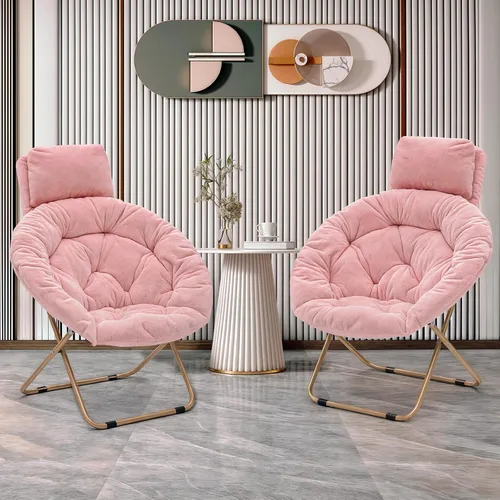 Vista 2 de MoNiBloom Silla redonda plegable de piel sintética con reposacabezas extraíble para adultos, marco de metal, de gran tamaño, cómoda, suave