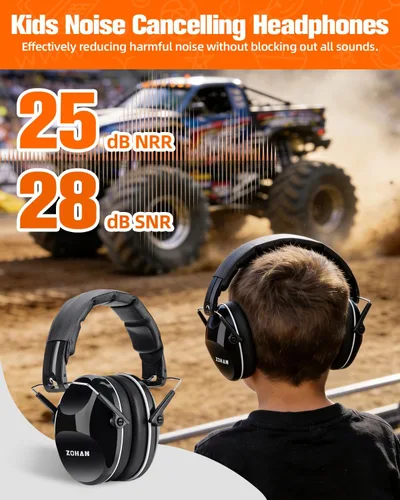 Vista 2 de ZOHAN 032 - Auriculares con cancelación de ruido para niños, 25 dB, NRR, orejeras de protección de oídos para niños, para escuela, Monster Jam