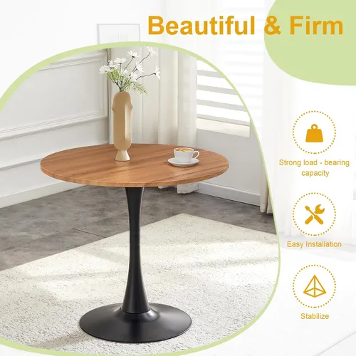 Vista 6 de Mesa de comedor redonda de nogal para espacios pequeños, mesa de tulipanes de 32 pulgadas con base de pedestal de metal, mesa de bistró para 2/3/4