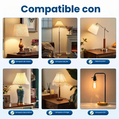 Vista 7 de Portalámparas E26 con certificación UL, reemplazo de portalámparas con interruptor de encendido/apagado, piezas de lámpara de base media con 2