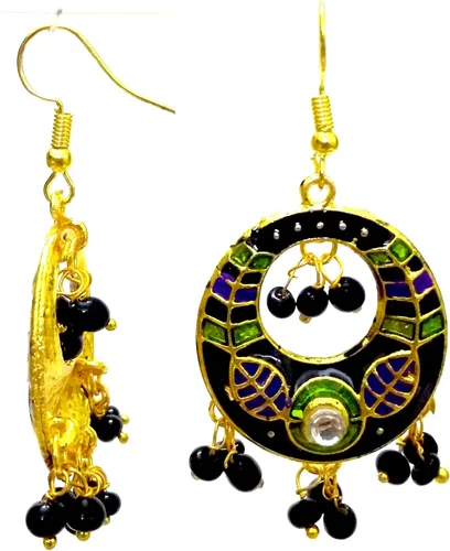 Vista 2 de DESI HAWKER Meenakari Minakari Pintura esmaltada dorada hecha a mano pendientes Bali Jhumki Jhumka joyería étnica gota colgante aro Afghan i