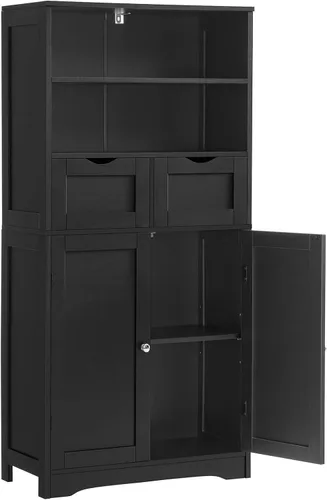 Vista 21 de Iwell Armario de almacenamiento con puertas y estantes, armario de despensa de cocina, gabinetes de baño para sala de estar, cocina, lavandería