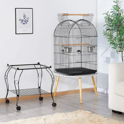Vista 9 de Yaheetech - Jaula para pájaros de 150 cm, de pie, rodante, de cúpula media, con parte superior abierta, para loros, cacatúas, conuras del sol