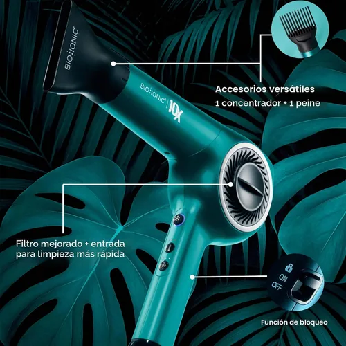 Vista 5 de Bio Ionic Secador de pelo de velocidad ultraligera 10X, secador de pelo con calor y velocidad ajustables, función de memoria, herramienta Teal Tides
