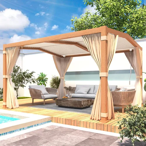 Vista 20 de MELLCOM Pérgola con Persianas – Pérgola de Aluminio de 10 x 10 pies con techo de persianas ajustables y cortinas y redes impermeables