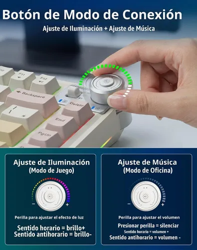 Vista 4 de Aula AU75 Teclado mecánico inalámbrico, teclado para juegos con junta de intercambio en caliente con perilla, BT/2.4G/teclado personalizado