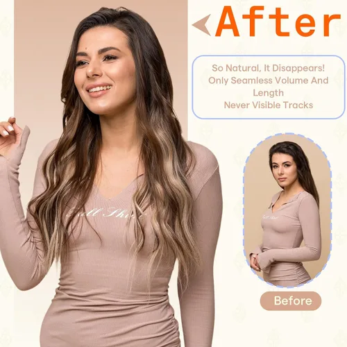 Vista 92 de Full Shine - Extensiones de cabello humano con cinta, mezcla de rubio hongo # 8 castaño ceniza resaltado 60 rubio ceniza