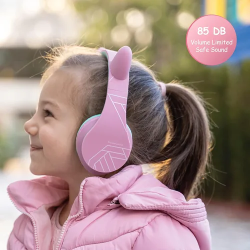Vista 5 de PowerLocus - Auriculares sobre la oreja para niños, auriculares Bluetooth inalámbricos para niños, con micrófono, volumen limitado seguro de 85 dB