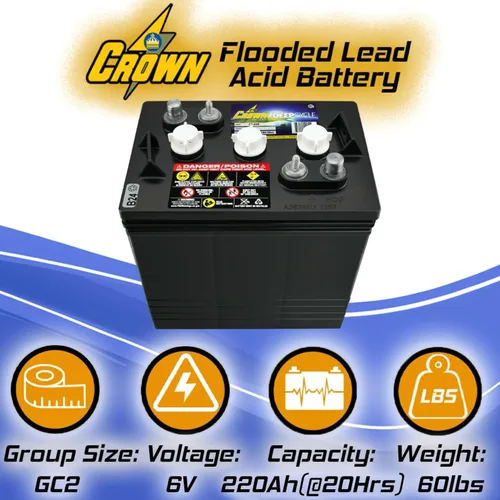 Vista 2 de PowerStar Crown CR-220 Group GC2 6V 220 Ah Batería X4