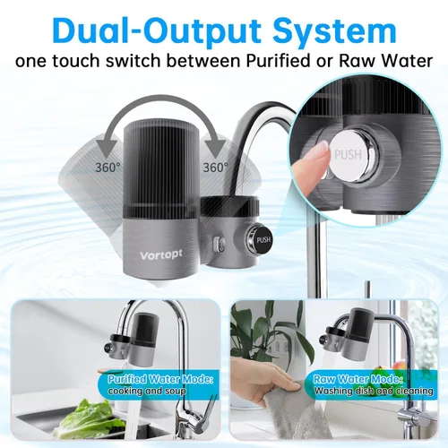 Vista 9 de Vortopt Filtro avanzado para grifo de fregadero, purificador de agua giratorio de 360 °, filtración de nivel 5 certificada por NSF, compatible