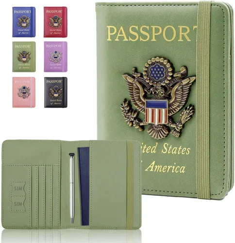 Vista 18 de Cnycmy - Funda para pasaporte para viajes, funda para pasaporte con RFID ABC-Rosa