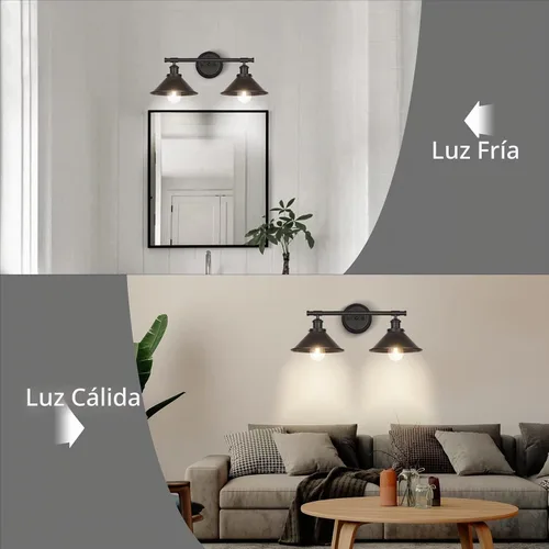 Vista 5 de Licperron Aplique de pared negro de 2 luces, aplique de pared de baño de granja sobre el espejo, luces industriales rústicas de tocador de baño