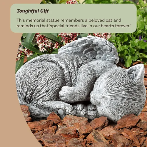 Vista 2 de Piedra Conmemorativa para Gatos - Ángel de Gatito Durmiendo en Paz, Estatua para Jardín, Recuerdo, Marcador de Tumba y Pérdida - Regalo de Simpatía