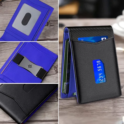 Vista 7 de SHOUCANGAR Billeteras para hombre delgadas con 11 ranuras para tarjetas, billetera RFID minimalista con bolsillo frontal, cartera de tarjetas