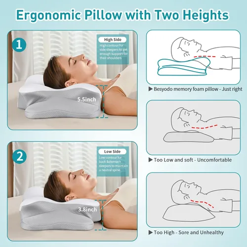 Vista 6 de Cervical Pillow for Neck Pain Relief, Ergonomic Neck Pillow for Sleeping Contour Memory Foam Pillows, Orthopedic Bed Pillow for Side Back Stomach