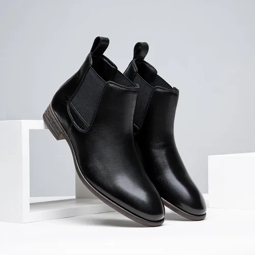 Vista 3 de Jousen Chelsea Boots Men Polished Leather Dress Boots Stylish Classic Retro Slip On Boots for Men