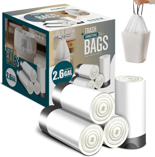 Vista 13 de FORID Mini Bolsas de Basura con Cordón - Bolsas de Basura Pequeñas de 2 Galones para Baño, Bolsas de Basura de Plástico Blanco, Forros para Bote