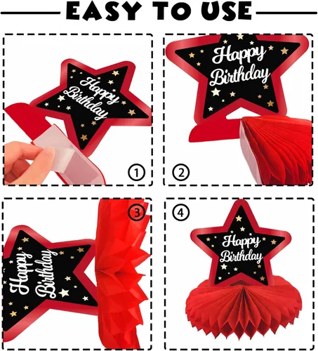 Vista 5 de Feliz 45 cumpleaños rojo y negro centros de mesa de panal de abeja decoraciones de globos decoración de mesa centros de mesa para niñas mujeres